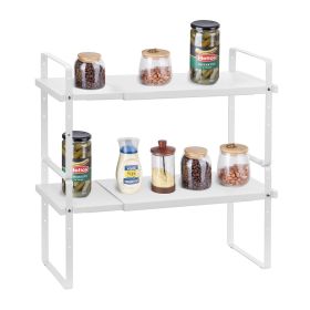 VEVOR Adjustable Kitchen Cabinet Shelf Organizer, Expandable 2 Tier Cabinet Shelf, Stackable Countertop Organizers and Storage Shelf Risers